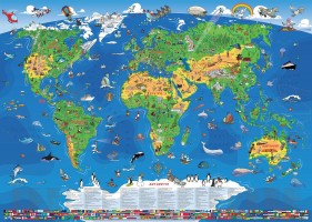 Bild von XXXL/1,95 Meter – Weltgrößte Panorama Kinder Weltkarte (Limitierte Sonder-Edition 2016) – Landkarten Papier, gerollt, matt antireflexierend laminiert (beschreib- und abwaschbar) + Gratis Taschen-Atlas