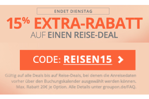 Bild von [Groupon] 15% EXTRA Rabatt für die Reise Kategorie bis Morgen Abend