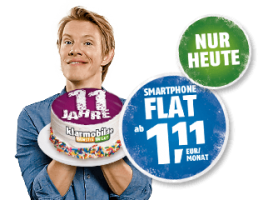Bild von nur heute @ Klarmobil: Smartphone Flat 300 (300MB Internetflat, 100 Freiminuten, 9Ct./ SMSnur 1,11€/Monat statt 5,95€