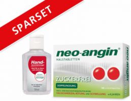 Bild von [Sanicare] Erkältungsmedis bis zu 51% reduziert, z.B. NEO ANGIN zuckerfrei, 48 Stück + gratis Desinfektionsgel für 9,95€ statt 15,70€