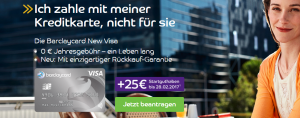 Bild von [Barclaycard] kostenlose Barclaycard New Visa mit 0€ Jahresgebühr – ein Leben lang + 25€ Startguthaben