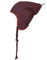 Bild von Schnell sein: Finkid@Tausendkind – bis zu 50% reduziert, z.B. Jersey-Zipfelmütze POPI geringelt in navy/rust für 13,74€ statt 22,90€