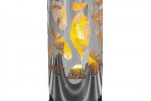 Bild von Apando Halogenlampe Deko Flammenleuchte Edelstahl – Motiv Blätter rund – Motiv Blätter