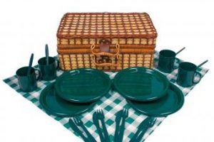 Bild von Picknickkorb mit Geschirr Besteck Picknickdecke – 4 Personen