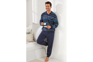 Bild von Avena Herren Schlafanzug Sommerstreifen Blau