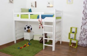 Produktbild von Kinderbett / Hochbett Easy Premium Line K14/n, Buche Vollholz massiv Weiß – Maße: 90 x 190 cm