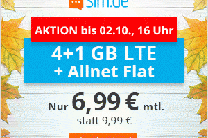 Bild von AKTION bis 2. Oktober 16 Uhr: Allnet-Flat & 5 GB LTE für 6,99€ mtl. | 1 oder 24 Monate Laufzeit