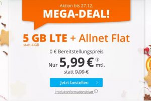 Bild von WEIHNACHTSDEAL: Allnet-Flat & 5 GB LTE für nur 5,99 € mtl. | 0 € Bereitstellungspreis