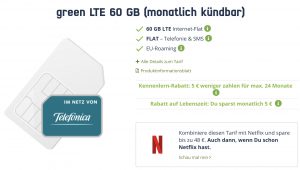 Bild von Mobilcom Debitel green LTE 60GB + Allnet-Flat nur 29,99€ (monatlich kündbar)
