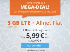 Bild von sim.de EM Megadeal 5GB LTE + Allnet Flat nur 5,99€/Monat *ohne Vertragslaufzeit