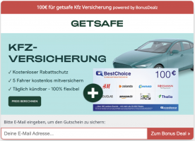 Bild von getsafe KFZ-Versicherung mit 100€ BestChoice Gutschein als Bonusdeal