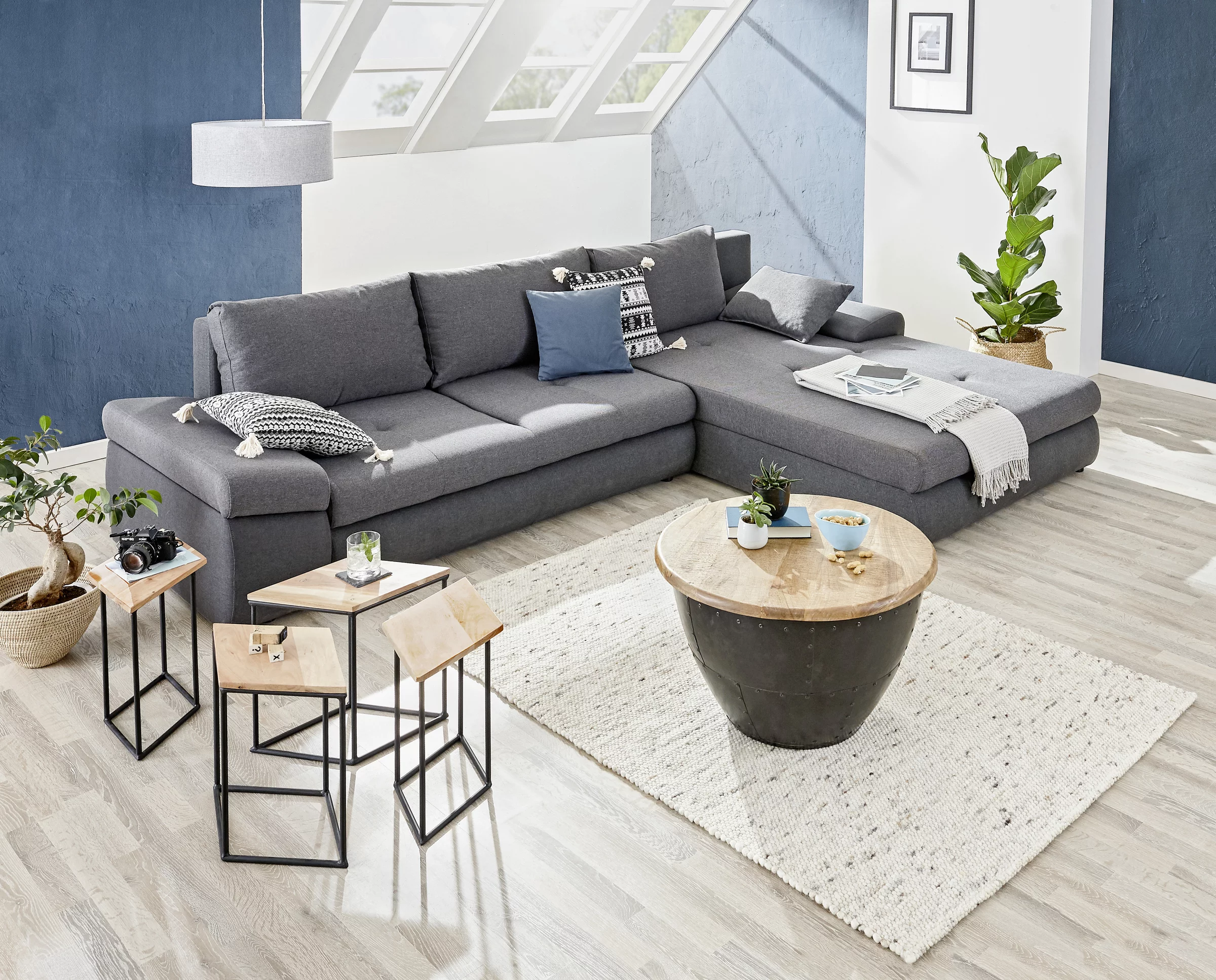 Bild von Carryhome ECKSOFA Anthrazit, Dunkelgrau Webstoff – Komfortable Wohnlandschaft mit Schlaffunktion