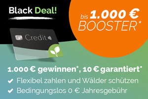 Produktbild von Entdecke die grüne Visa Kreditkarte: Black Deal mit BlackBooster – 1.000 € gewinnen*, 10 € garantiert*!