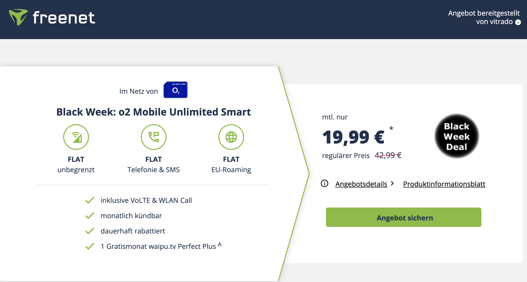 Bild von Black Week Deal: Unlimitiert surfen und telefonieren mit dem o2 Free Unlimited Tarif!