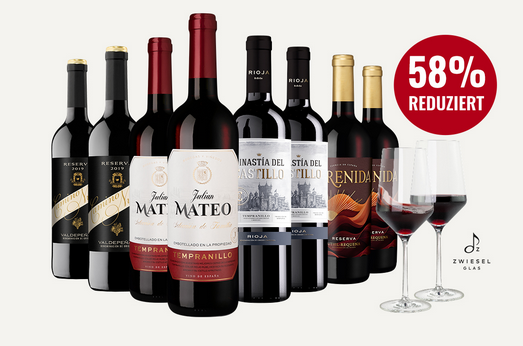 Produktbild von Weinpaket spanischer tempranillo = 4×2 FLASCHEN UND ZWIESEL KRISTALLGLAS WEINGLÄSER, 2ER SET