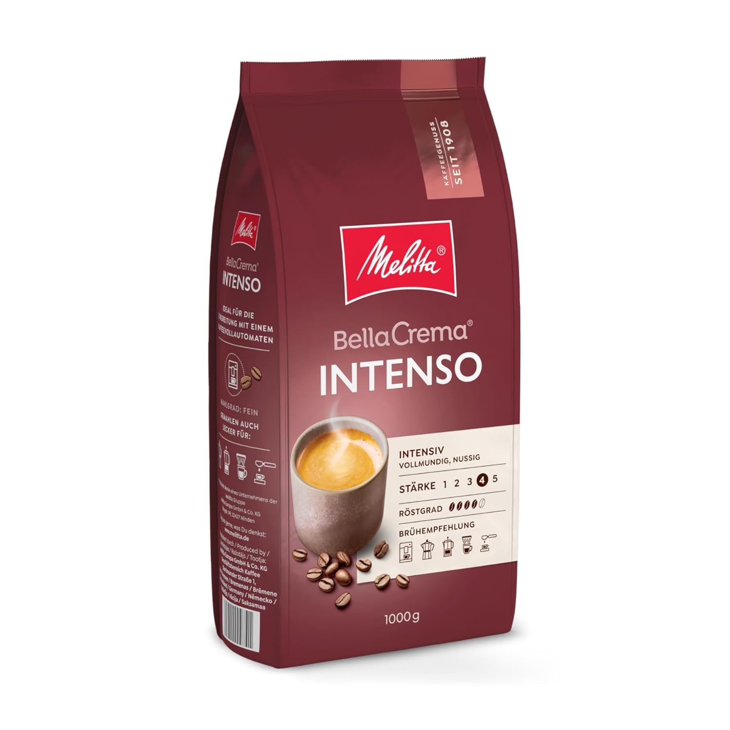 Produktbild von Melitta BellaCrema Intenso Ganze Kaffee-Bohnen 1kg, ungemahlen