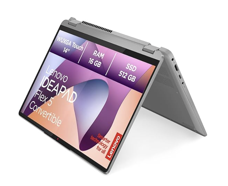 Produktbild von Lenovo IdeaPad Flex Convertible 5 Laptop | 14″ WUXGA Display | AMD Ryzen 7 7730U | 16GB RAM | 512GB SSD | AMD Radeon Grafik | Windows 11 Home | QWERTZ | grau | 3 Monate Premium Care